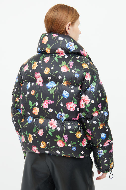 Black Floral Down Zip Jacket