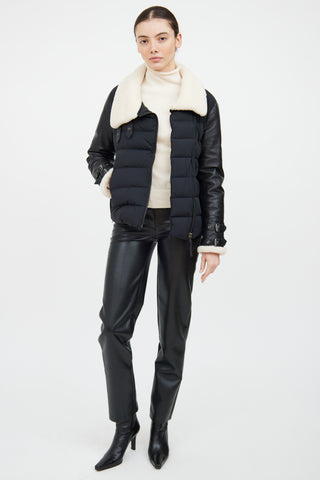 Mackage Black & Cream Leather Trim Down Jacket