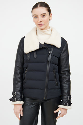 Mackage Black & Cream Leather Trim Down Jacket