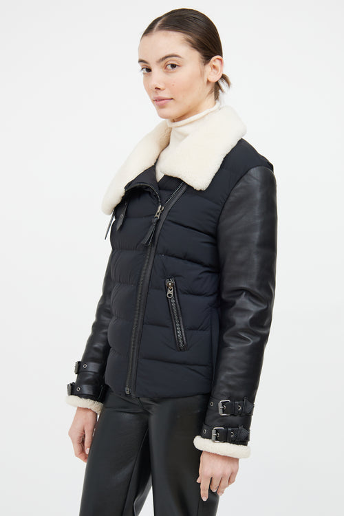 Mackage Black & Cream Leather Trim Down Jacket