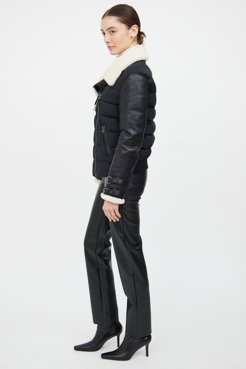 Mackage Black & Cream Leather Trim Down Jacket