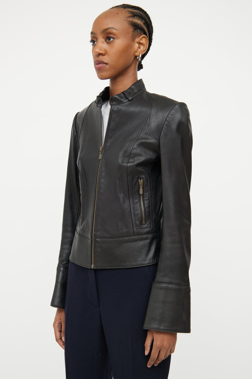 Mackage Black Leather Snap Cuff Jacket