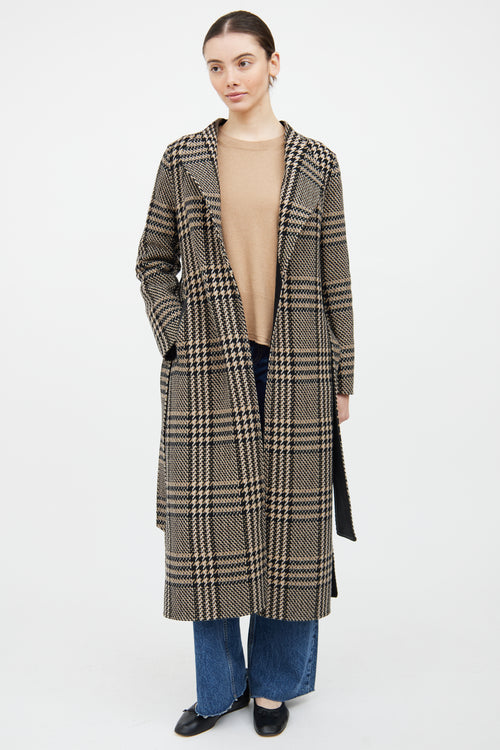 Mackage Brown & Black Wool Plaid Belted Coat