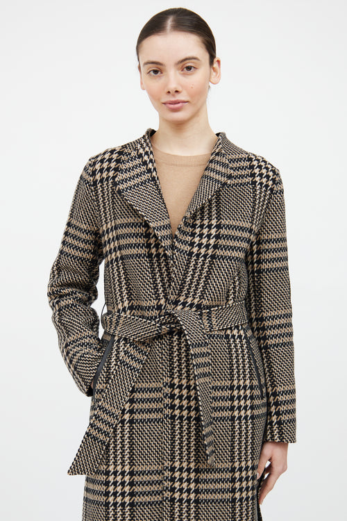 Mackage Brown & Black Wool Plaid Belted Coat