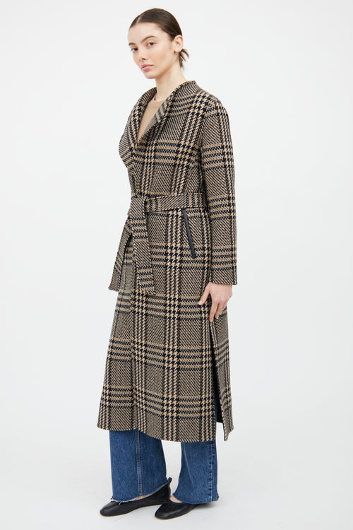 Mackage Brown & Black Wool Plaid Belted Coat