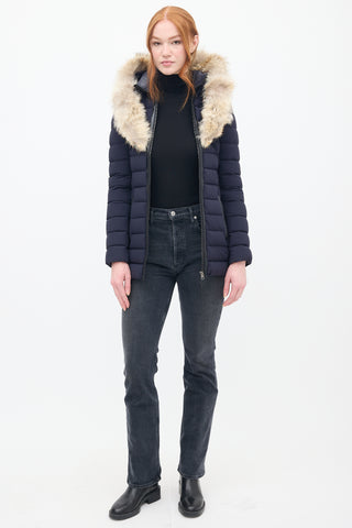 Mackage Navy Down & Fur Trim Hooded Puffer Jacket