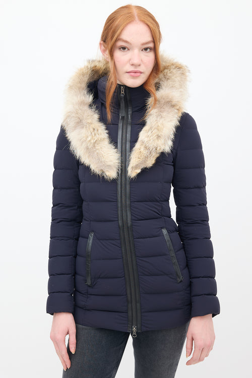 Mackage Navy Down & Fur Trim Hooded Puffer Jacket