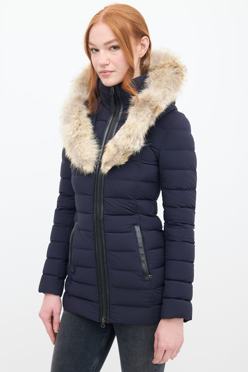 Mackage Navy Down & Fur Trim Hooded Puffer Jacket