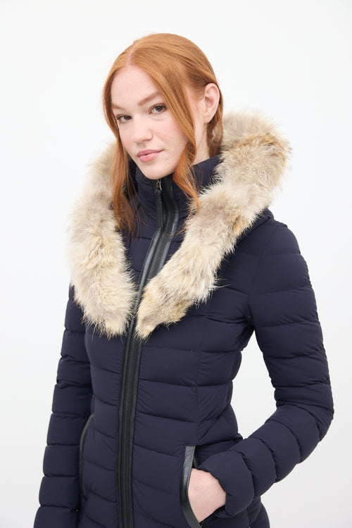 Mackage Navy Down & Fur Trim Hooded Puffer Jacket