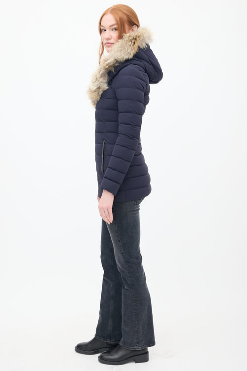 Mackage Navy Down & Fur Trim Hooded Puffer Jacket