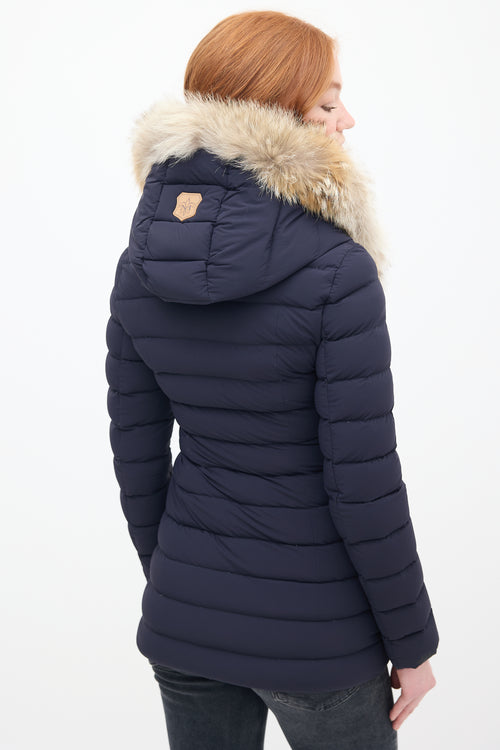 Mackage Navy Down & Fur Trim Hooded Puffer Jacket