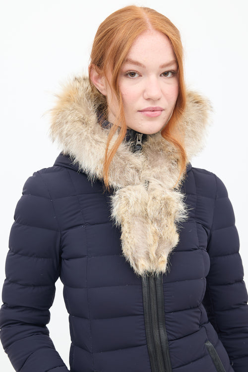 Mackage Navy Down & Fur Trim Hooded Puffer Jacket