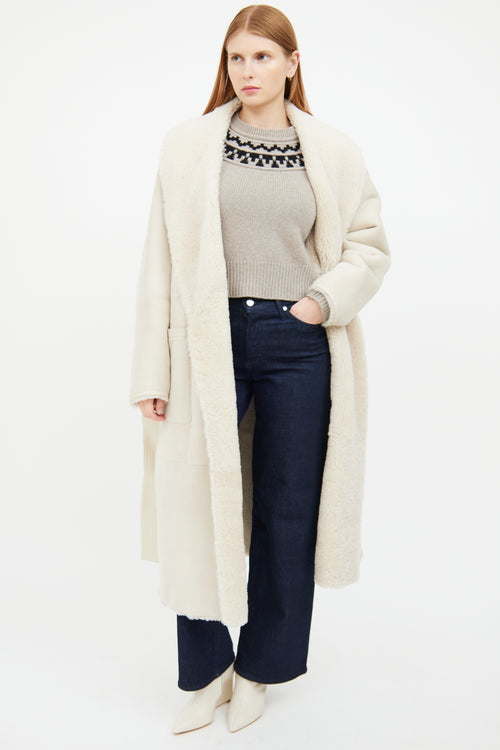 Beige Hana Suede Shearling Robe Coat