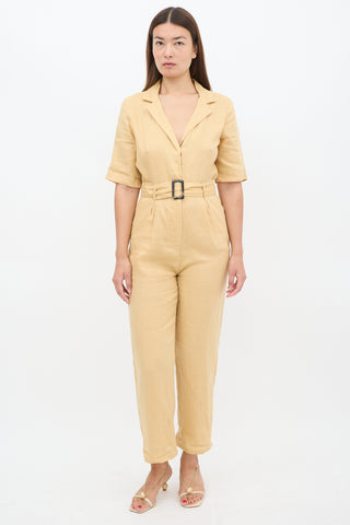 Magali Pascal Yellow Linen Belted Utility Jumpsuit