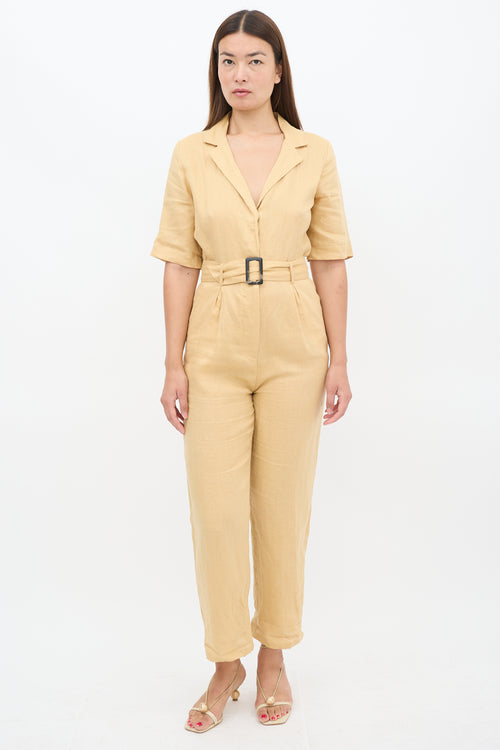 Magali Pascal Yellow Linen Belted Utility Jumpsuit