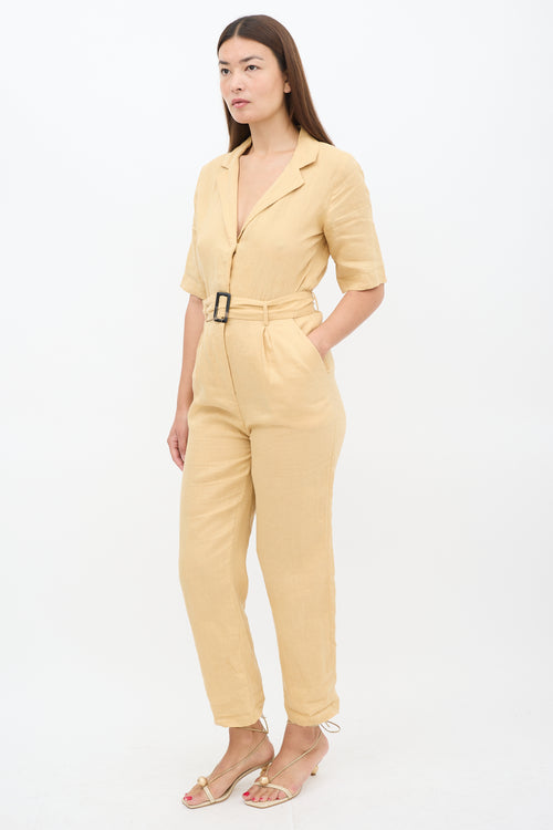 Magali Pascal Yellow Linen Belted Utility Jumpsuit