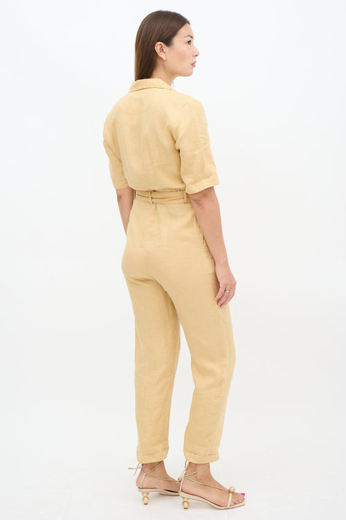 Magali Pascal Yellow Linen Belted Utility Jumpsuit