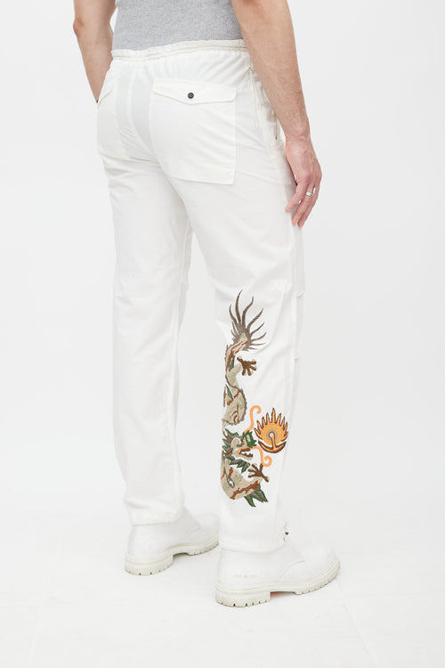 Maharishi White & Multicolour Dragon Embroidered Trouser