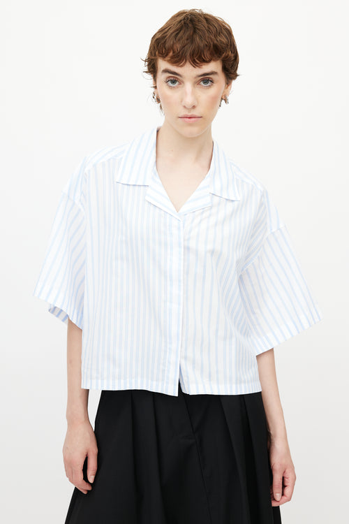 Maison Kitsuné Blue & White Striped Boxy Shirt