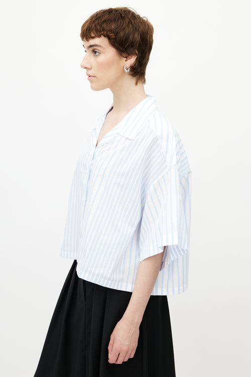 Maison Kitsuné Blue & White Striped Boxy Shirt