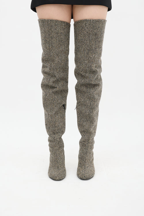 Maison Margiela Beige & Black Wool Herringbone Boot