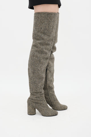 Maison Margiela Beige & Black Wool Herringbone Boot