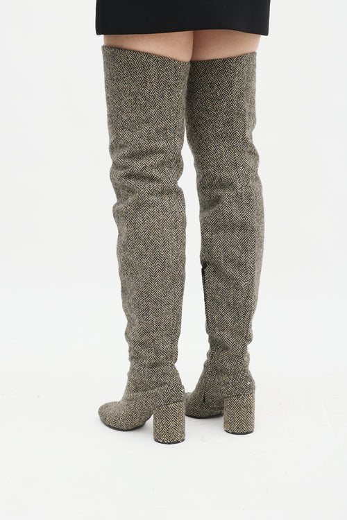 Maison Margiela Beige & Black Wool Herringbone Boot