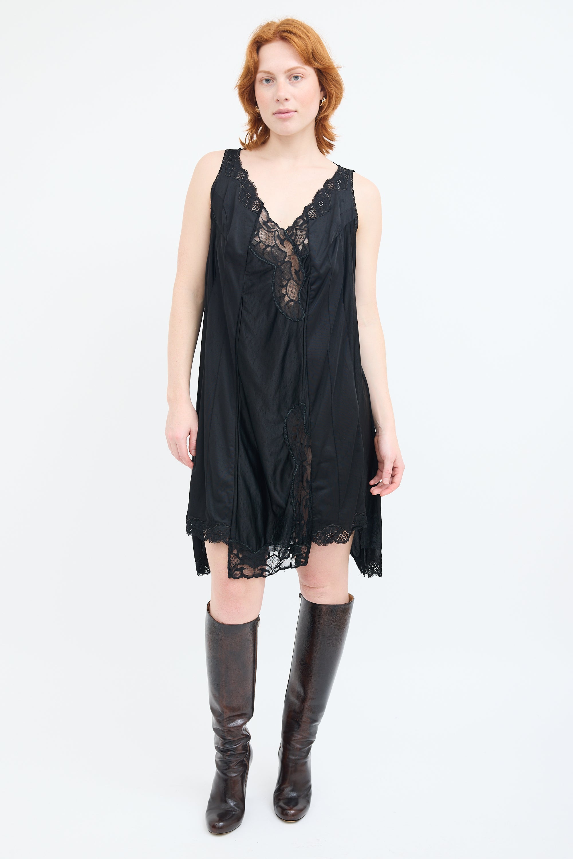 Maison Margiela // Black Asymmetric Lace Slip Dress VSP Consignment Maison Margiela // Black Asymmetric Lace Slip Dress VSP Consignment