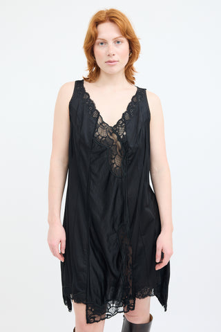 Maison Margiela Black Asymmetric Lace Slip Dress