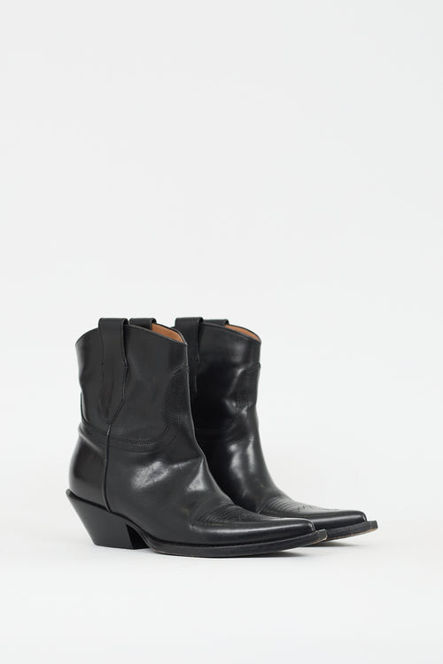 Maison Margiela Black Leather Western Ankle Boot