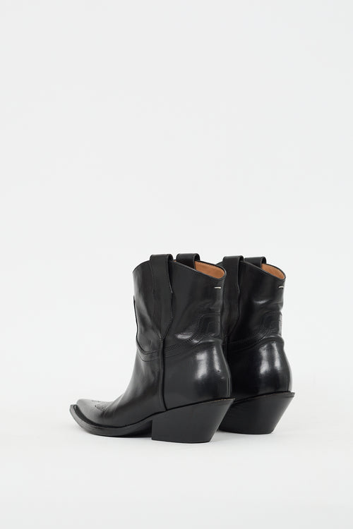 Maison Margiela Black Leather Western Ankle Boot