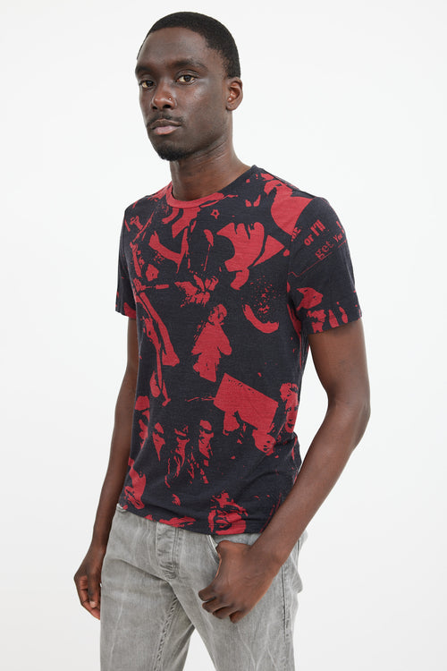 Maison Margiela Black & Red Wool Face Patterned T-Shirt