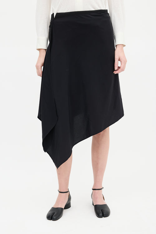 Maison Margiela Black Silk & Wool Wrap Overlay Skirt