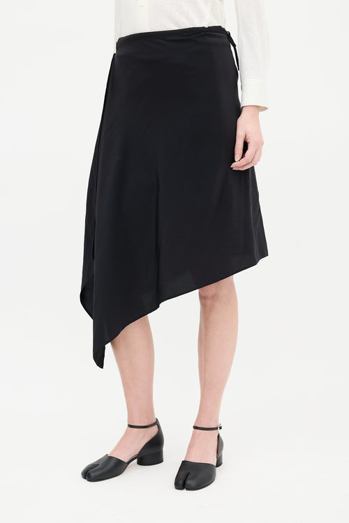 Maison Margiela Black Silk & Wool Wrap Overlay Skirt