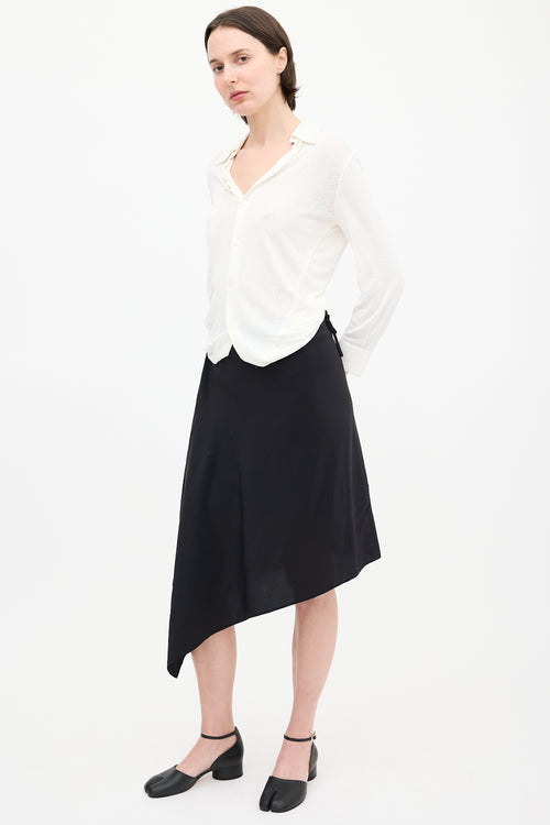 Maison Margiela Black Silk & Wool Wrap Overlay Skirt