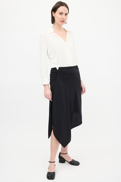 Maison Margiela Black Silk & Wool Wrap Overlay Skirt