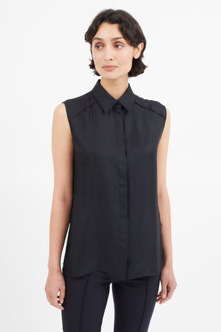 Maison Margiela Black Sleeveless Silk Distressed Shirt