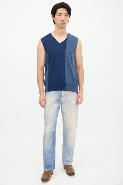 Maison Margiela Blue Asymmetrical Knit Top