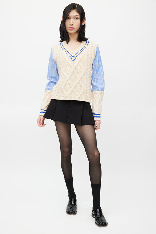 Maison Margiela Blue & Cream Knit Striped Shirt Sweater