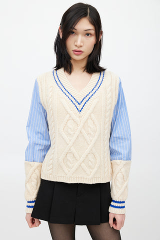 Maison Margiela Blue & Cream Knit Striped Shirt Sweater