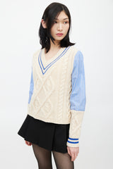 Maison Margiela Blue & Cream Knit Striped Shirt Sweater