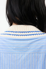 Maison Margiela Blue & Cream Knit Striped Shirt Sweater
