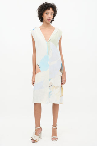 Maison Margiela Blue & Multi Silk Printed V-Neck Dress