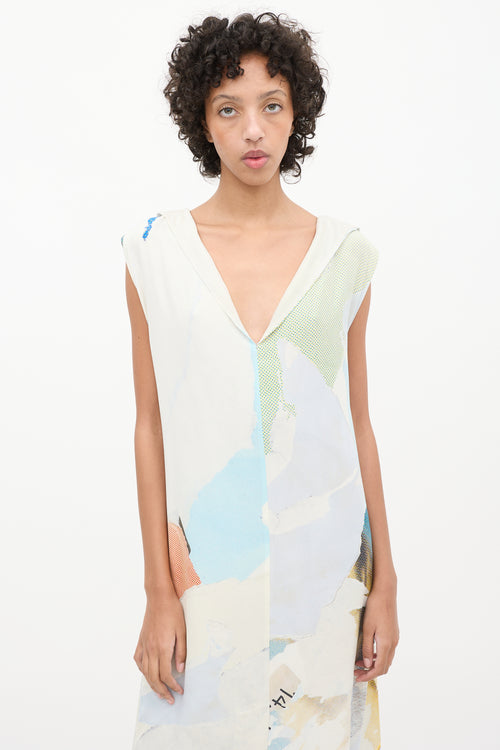 Maison Margiela Blue & Multi Silk Printed V-Neck Dress