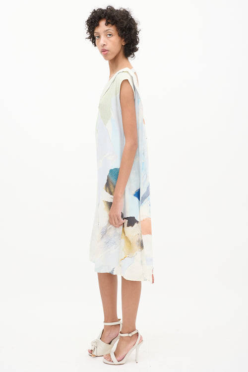 Maison Margiela Blue & Multi Silk Printed V-Neck Dress