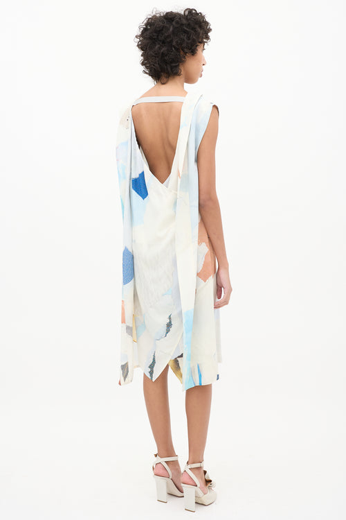 Maison Margiela Blue & Multi Silk Printed V-Neck Dress