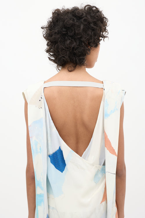 Maison Margiela Blue & Multi Silk Printed V-Neck Dress