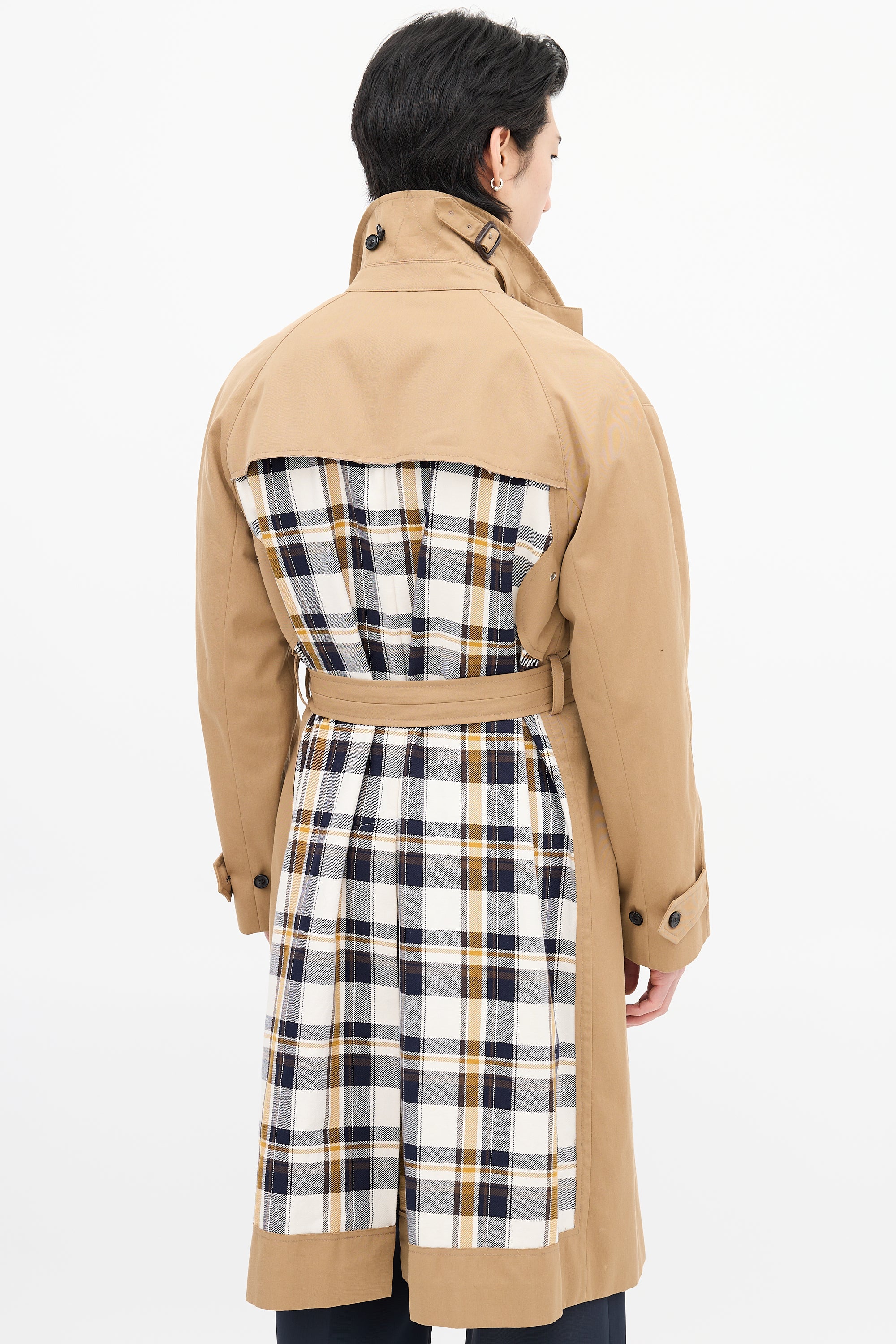 Multi Check Coat Maison Margiela // Brown & Multi Check Panel Trench Coat – VSP Consignment