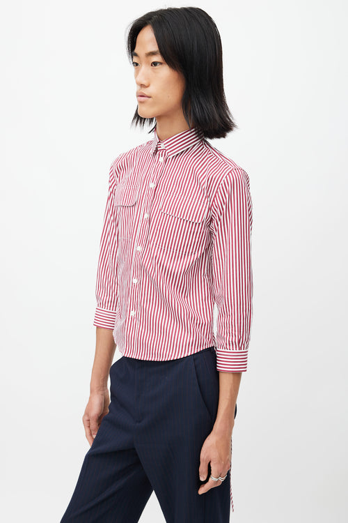 Maison Margiela Burgundy & White Stripes Tie Shirt