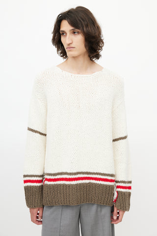 Maison Margiela Cream & Grey Striped Wool Fringe Sweater